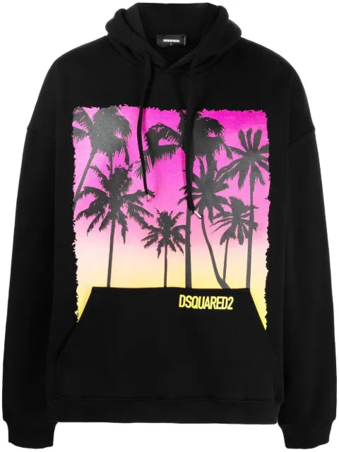 DSQUARED2 palm-tree print cotton hoodie
