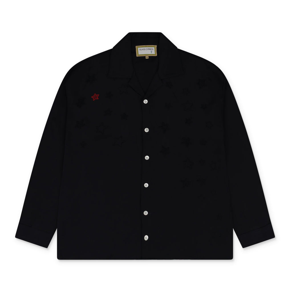 Black Long Sleeve Bowling Shirt