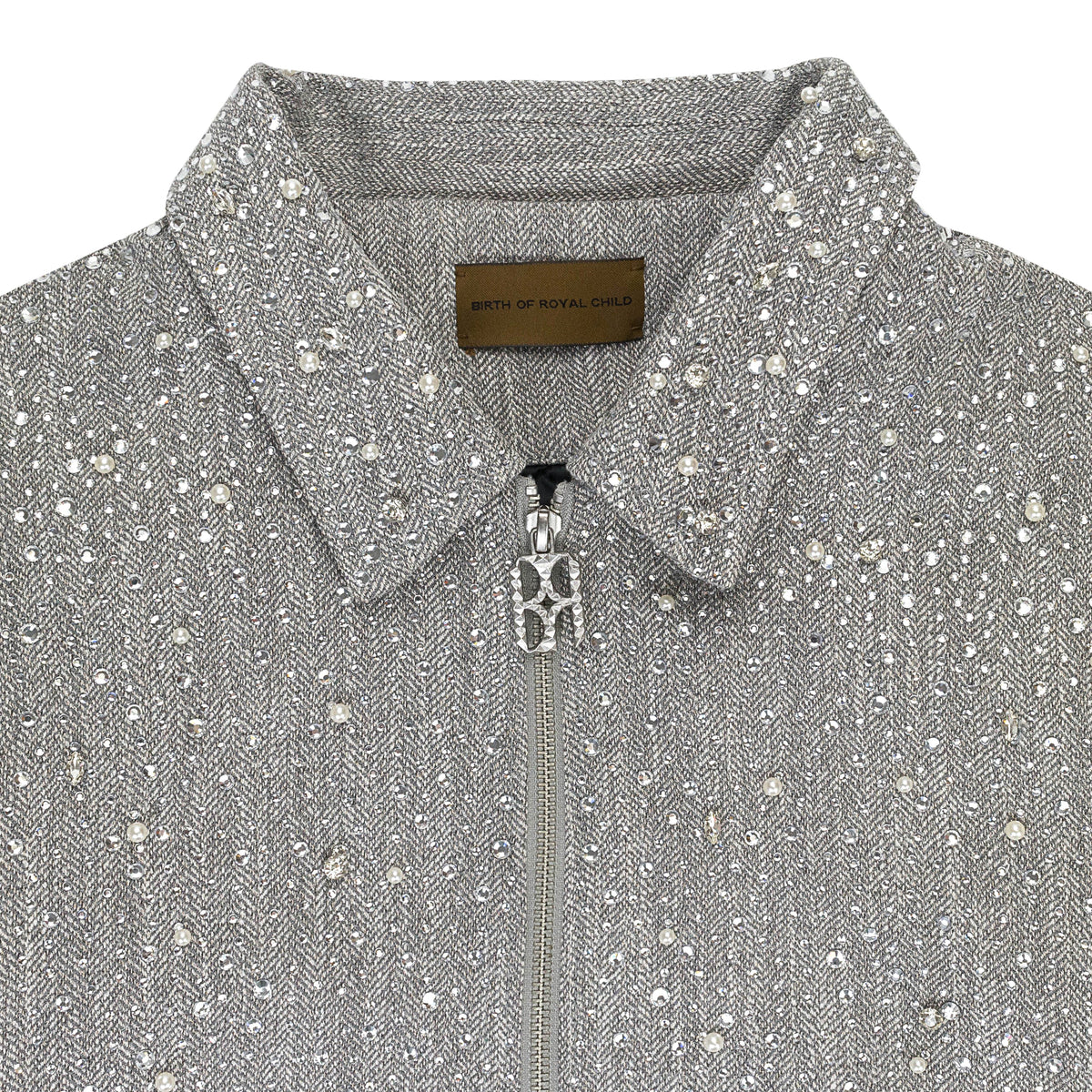 RHINESTONE ZIPPER LIGHT GREY WORK JACKET