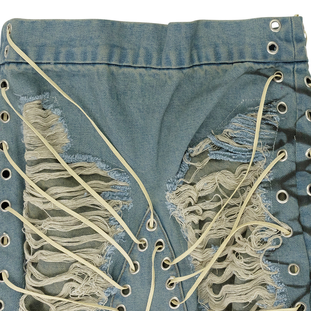 BLUE LACED WINDOW MAXI SKIRT