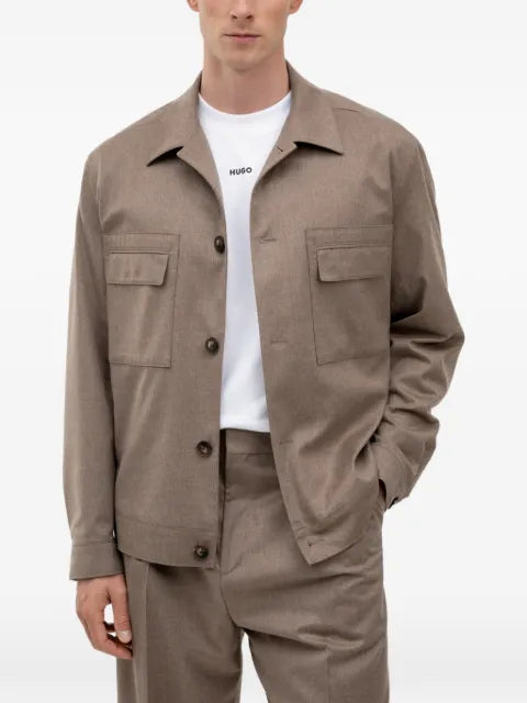 HUGO button-up chest-pocket overshirt
