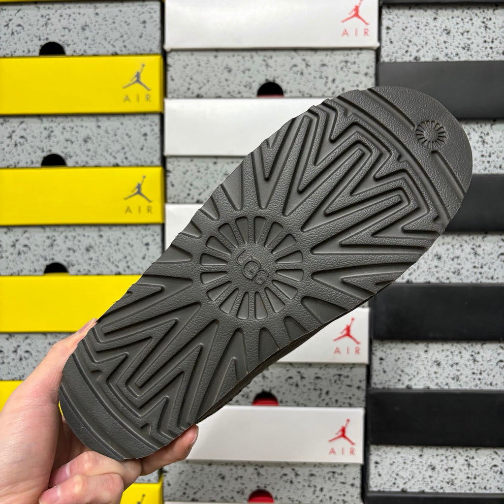 UGG Tazz Platform Slipper – Suede Mule with Shearling Lining, Tonal Grey Braided Collar Trim & Chunky Monochromatic Platform Sole in Grey