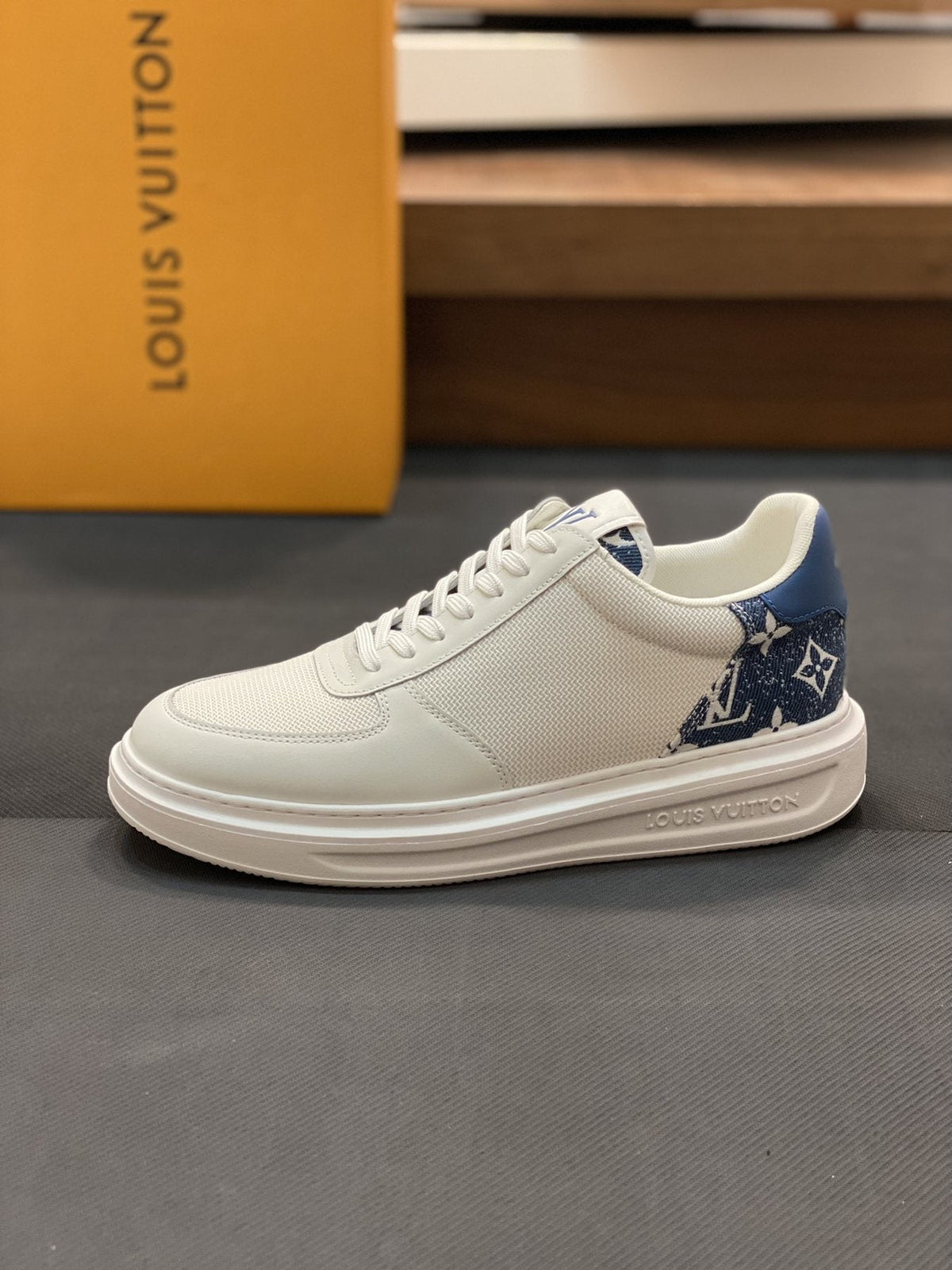 Louis Vuitton White and Blue Low-Top Sneakers