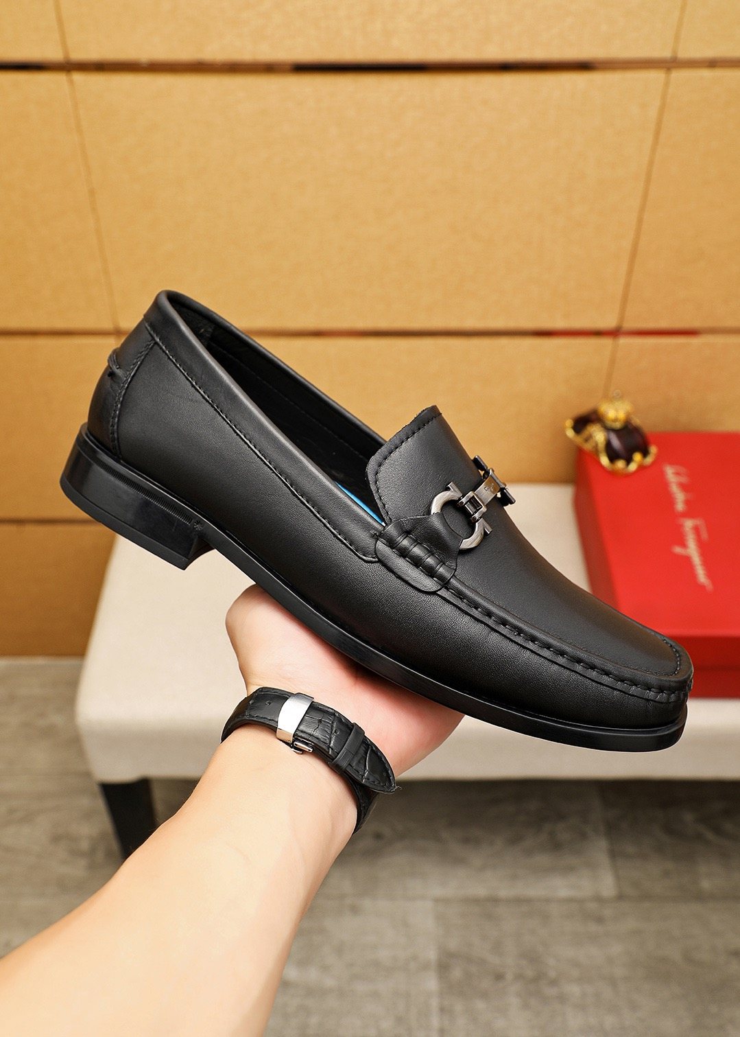 Ferragamo Black Metal-Bit Loafers - Apron Toe