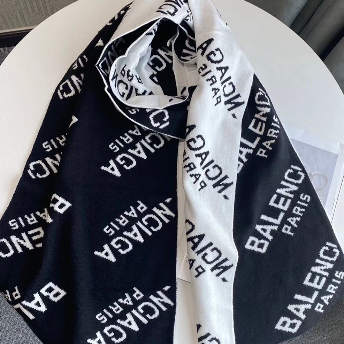 Balenciaga Black & White Knitted Scarf