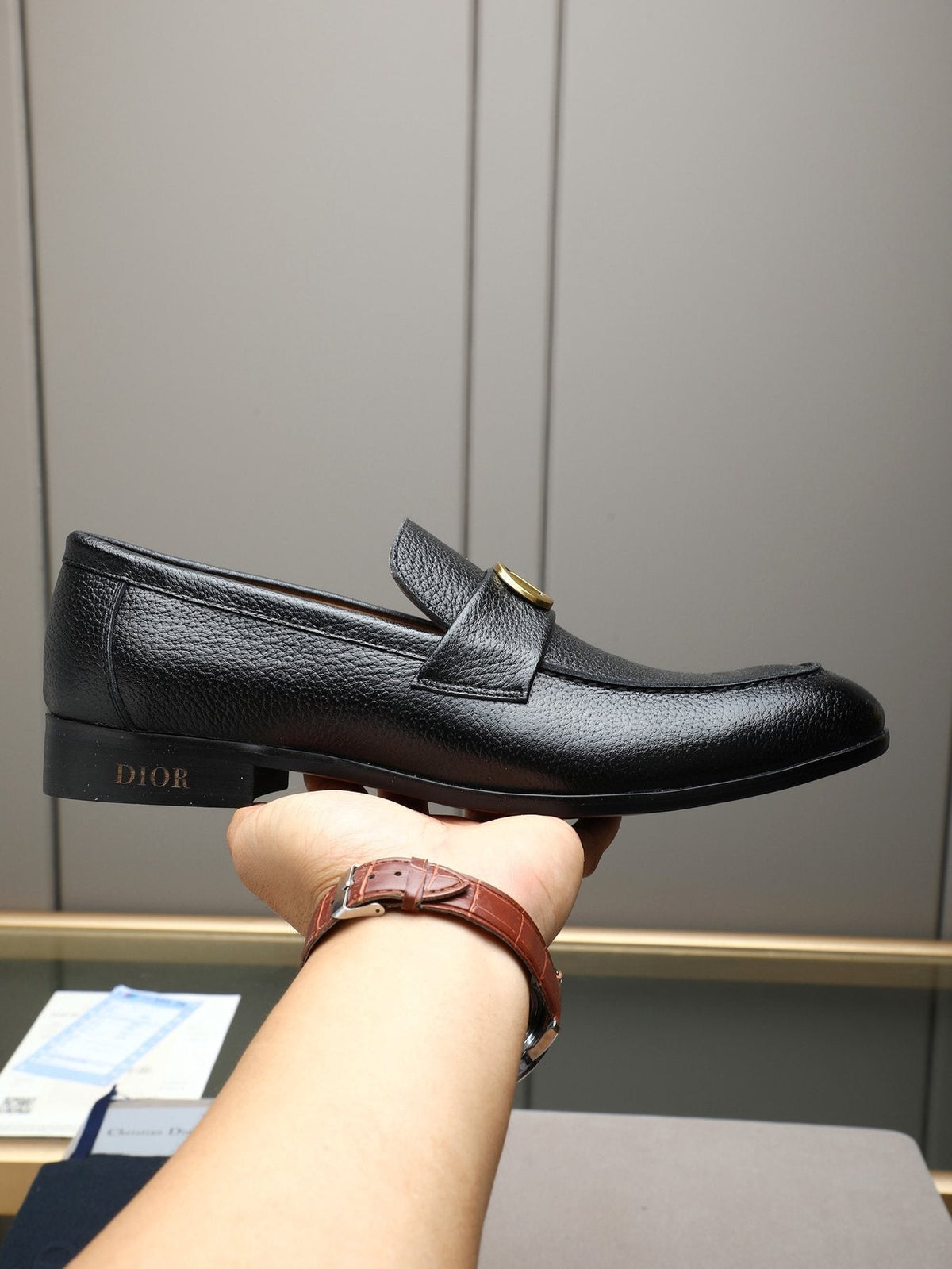Dior Black Buckle Loafers