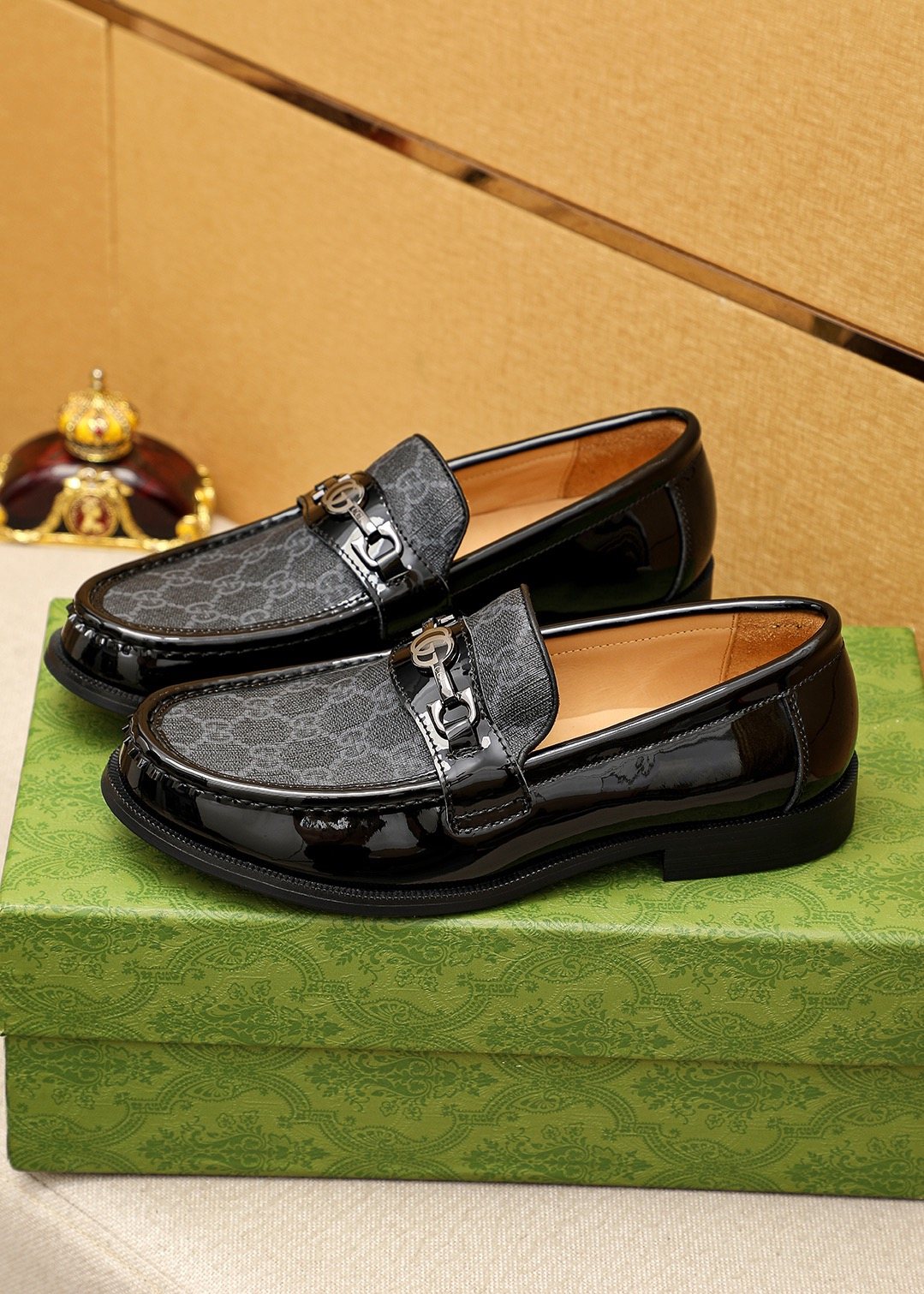 Gucci Black and Gray Metal Bit Loafers