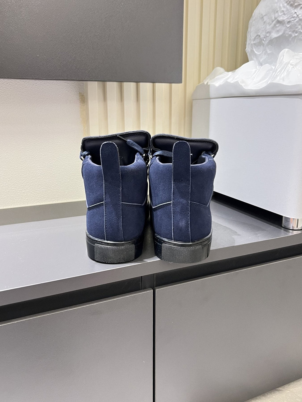 Balenciaga Navy Blue Lace-Up High-Top Sneakers