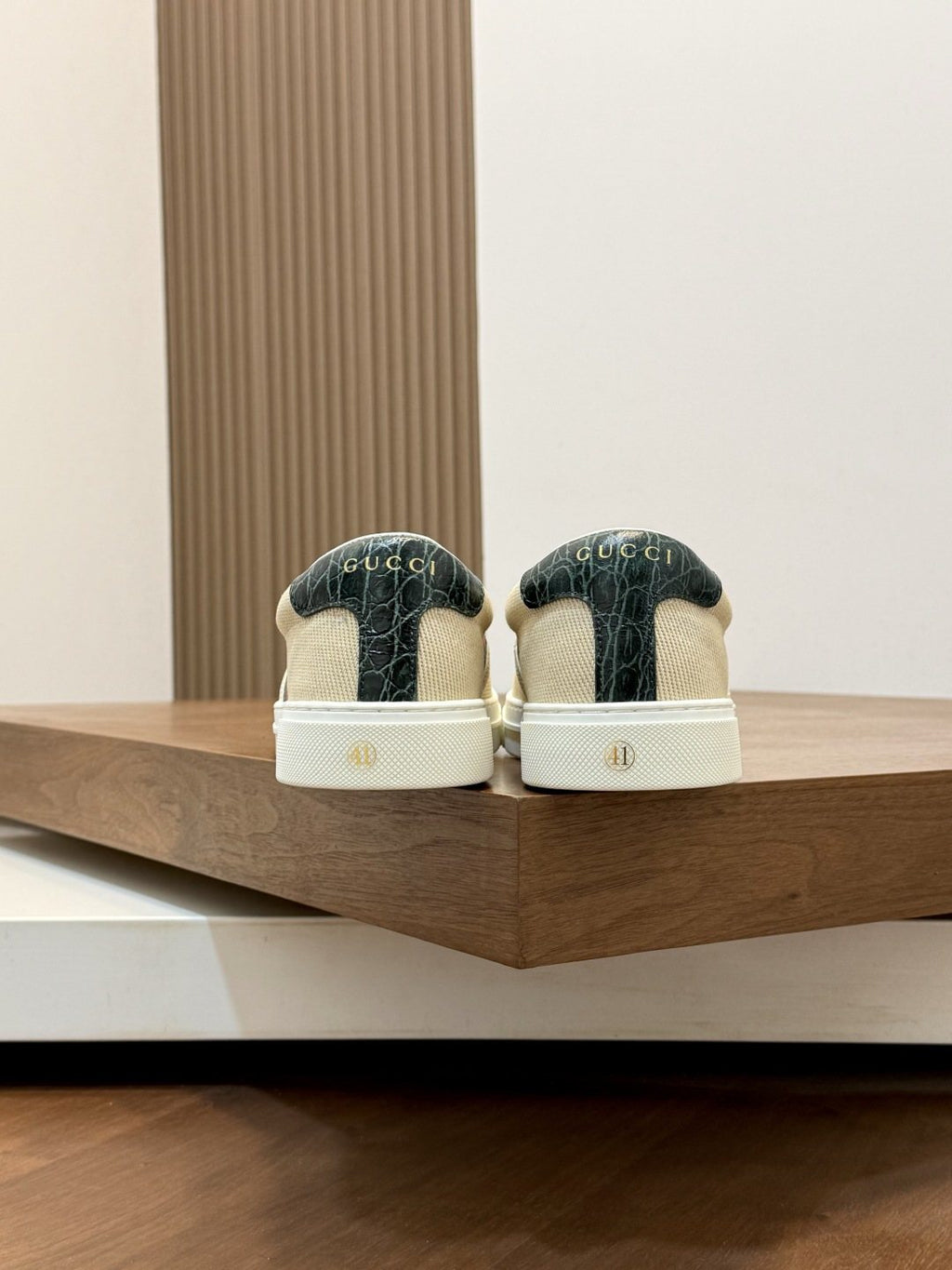 Gucci Beige Web Stripe Slip-On Sneakers