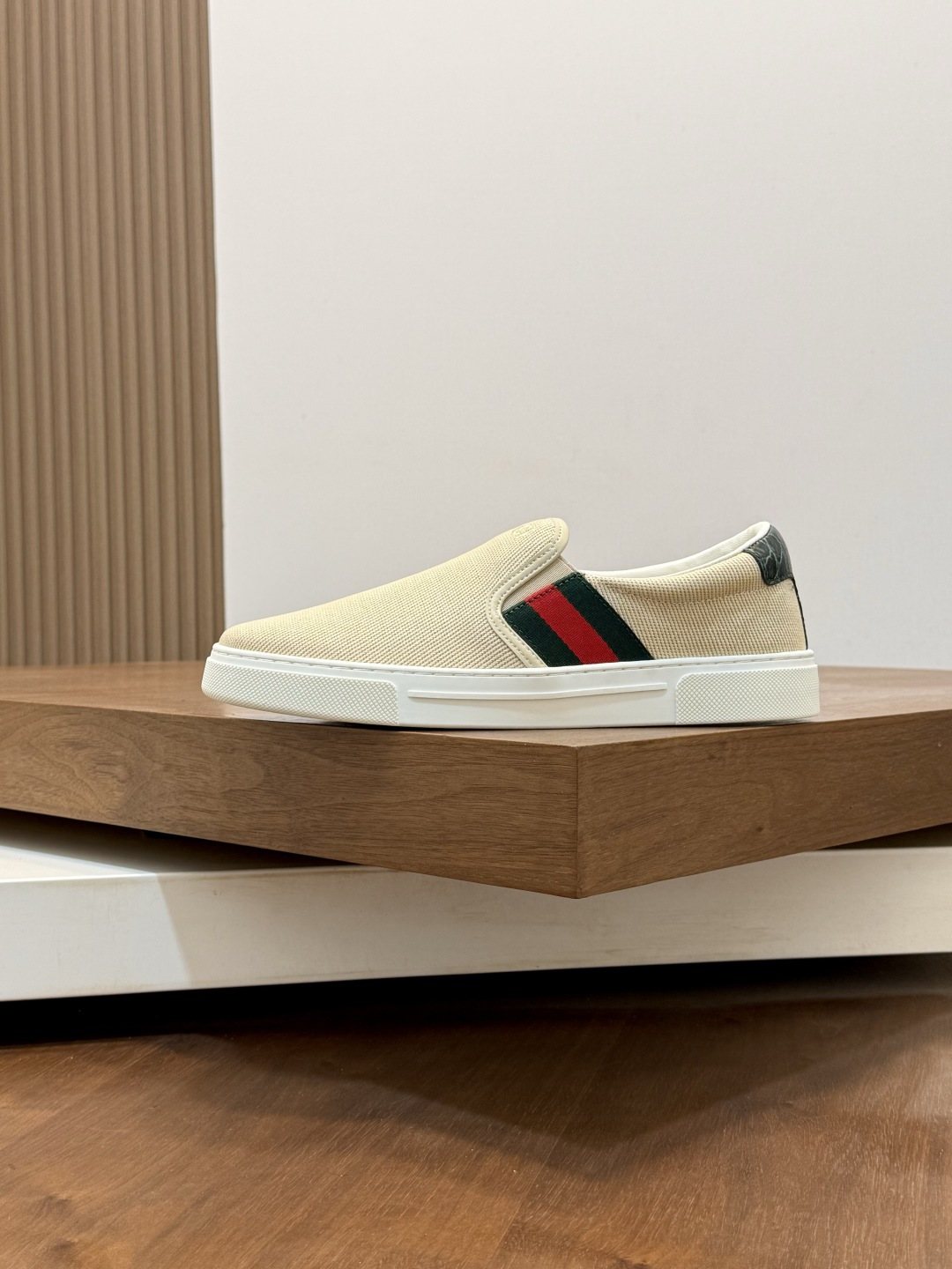 Gucci Beige Web Stripe Slip-On Sneakers