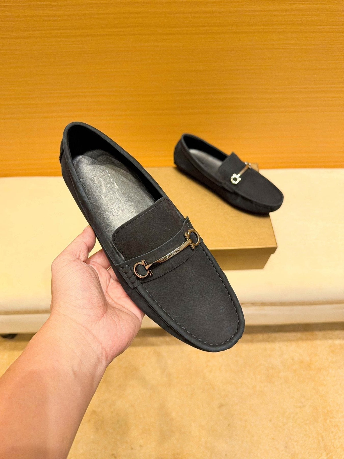 Ferragamo Men's Black Bit Loafers - Gold-Tone Hardware