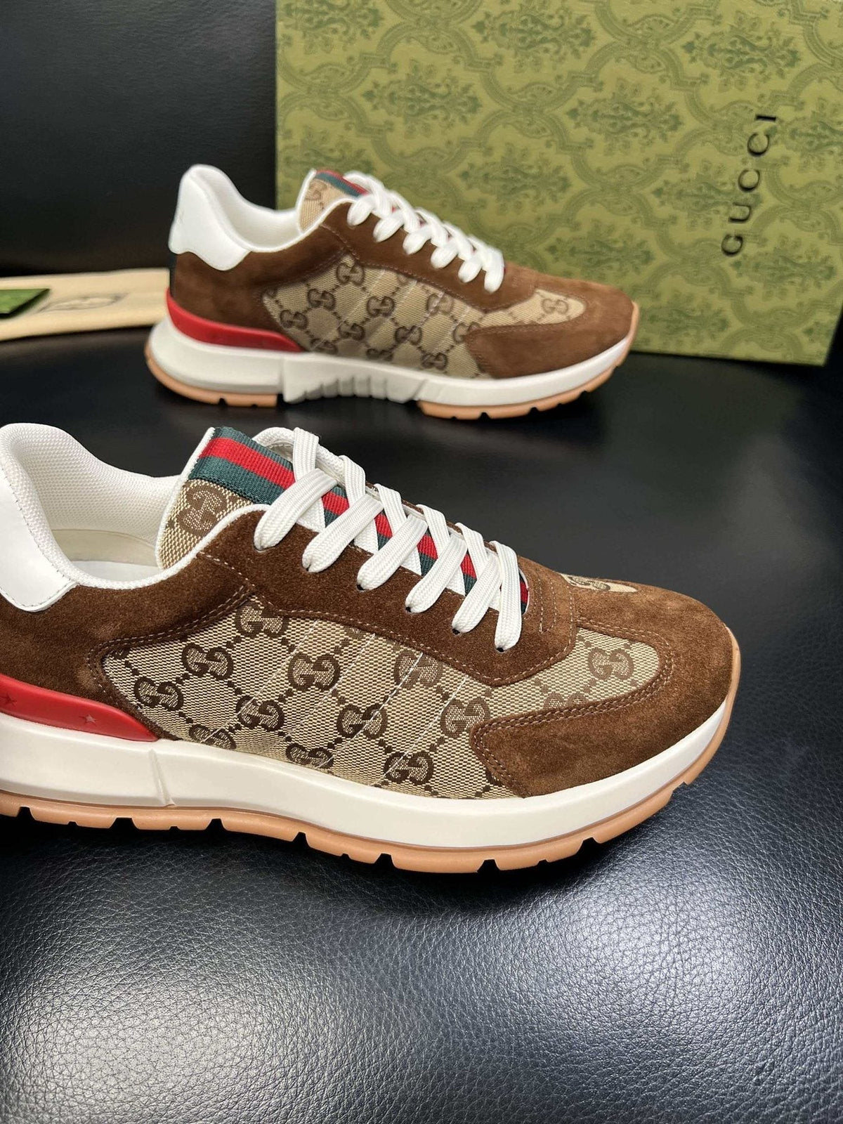 Gucci Men's Monogram Panel Low-Top Sneakers - Contrast Trim