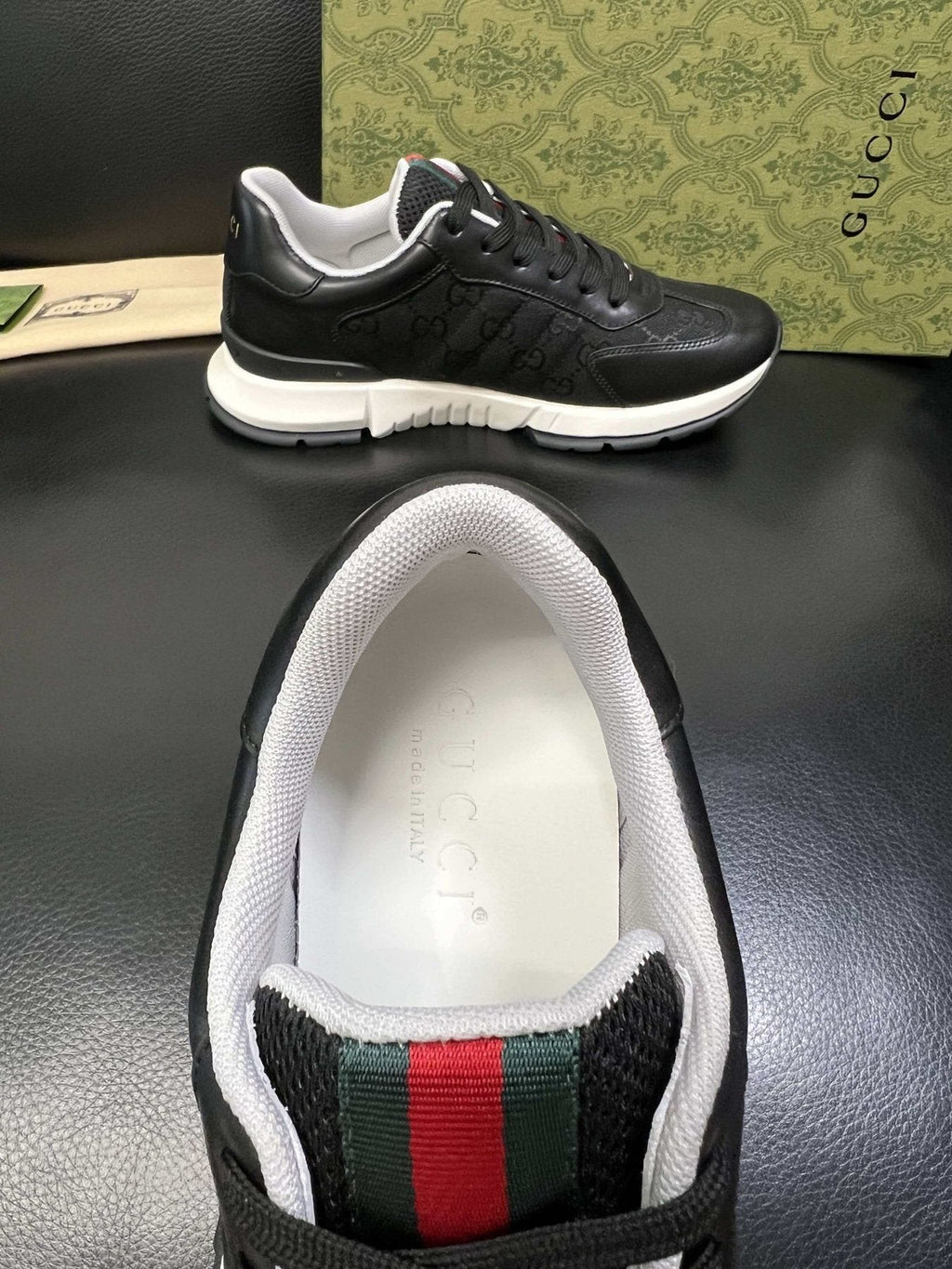 Gucci Men's Monogram Panel Low-Top Sneakers - Contrast Trim