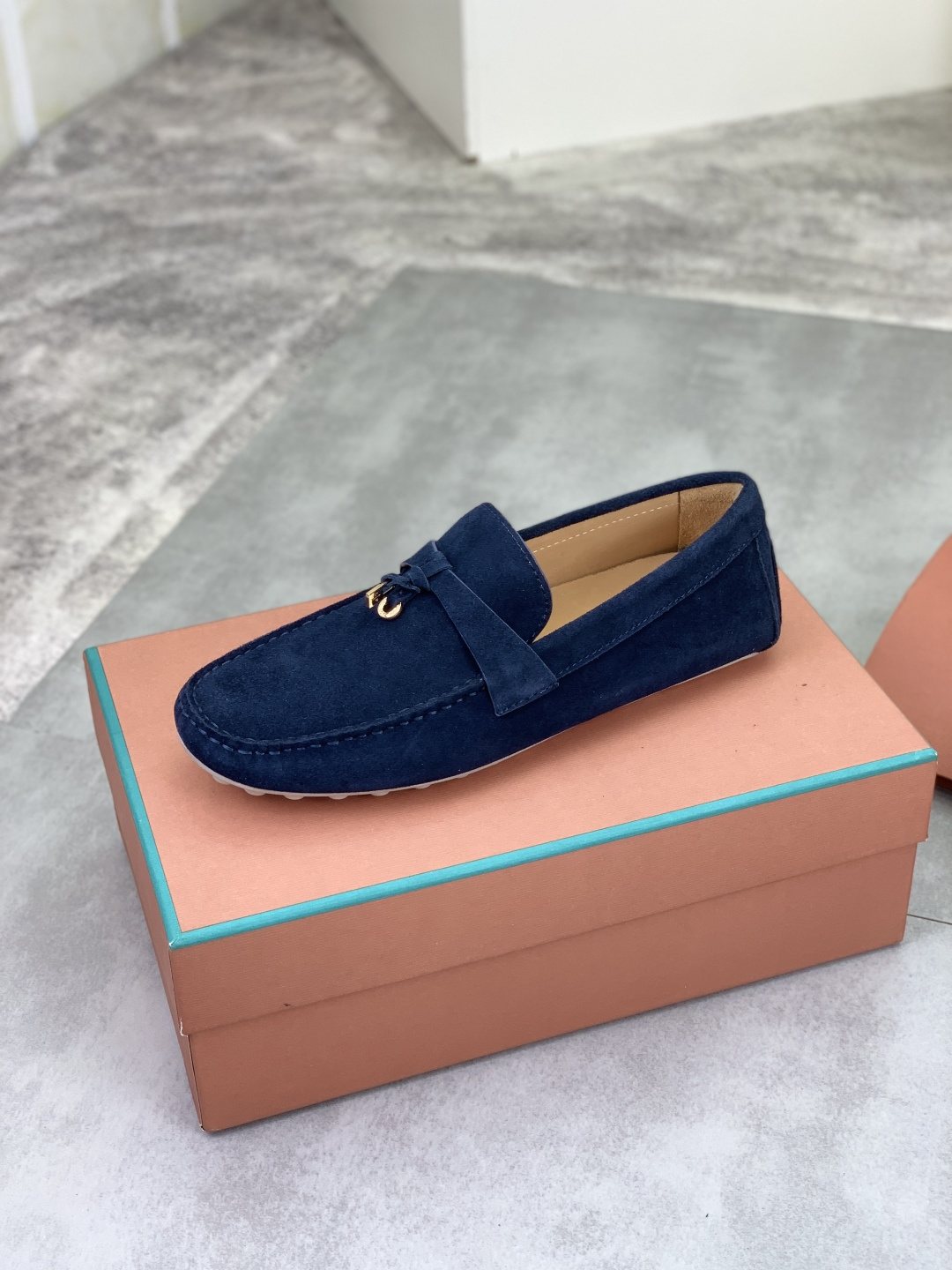 Loro Piana Navy Blue Moc-Toe Loafers