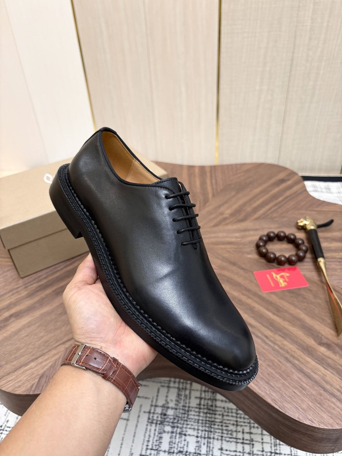 Christian Louboutin Black Lace-Up Dress Shoes with Red Outsole